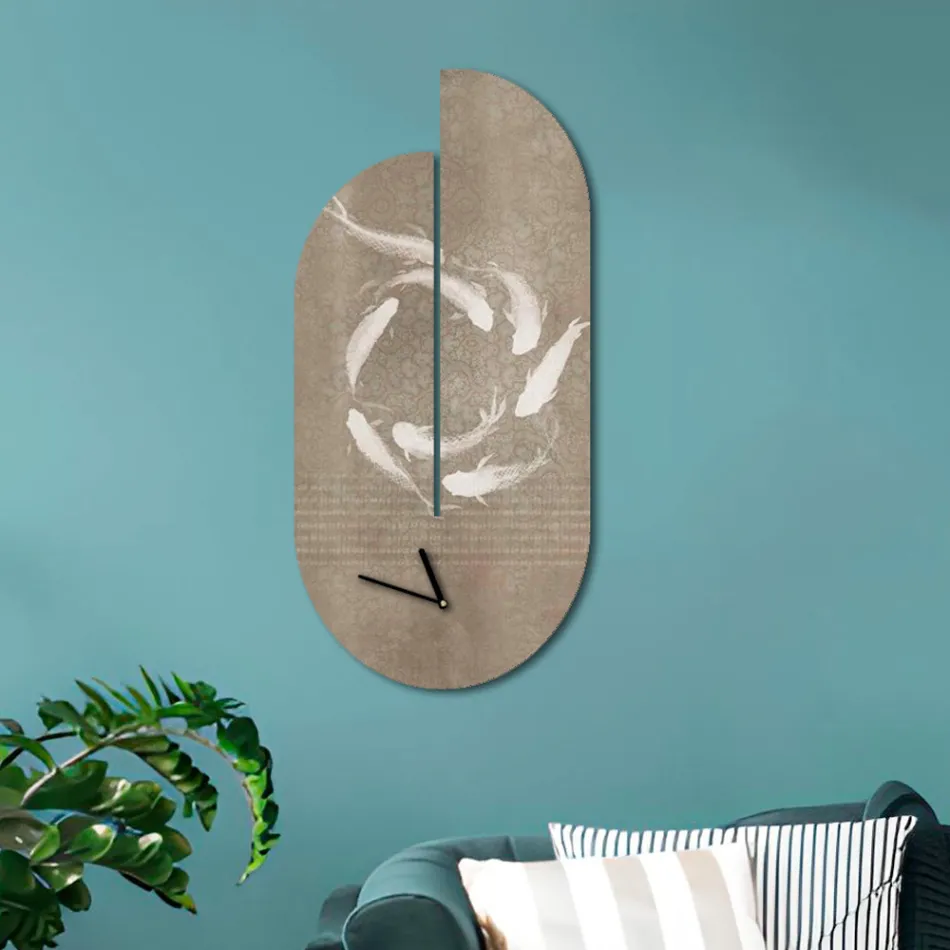 Houten klok met reigerprint Made in Italy - Palau Viadurini