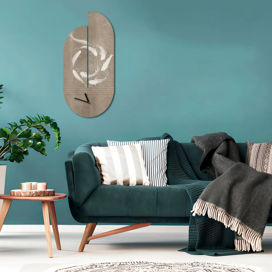 Houten klok met reigerprint Made in Italy - Palau Viadurini