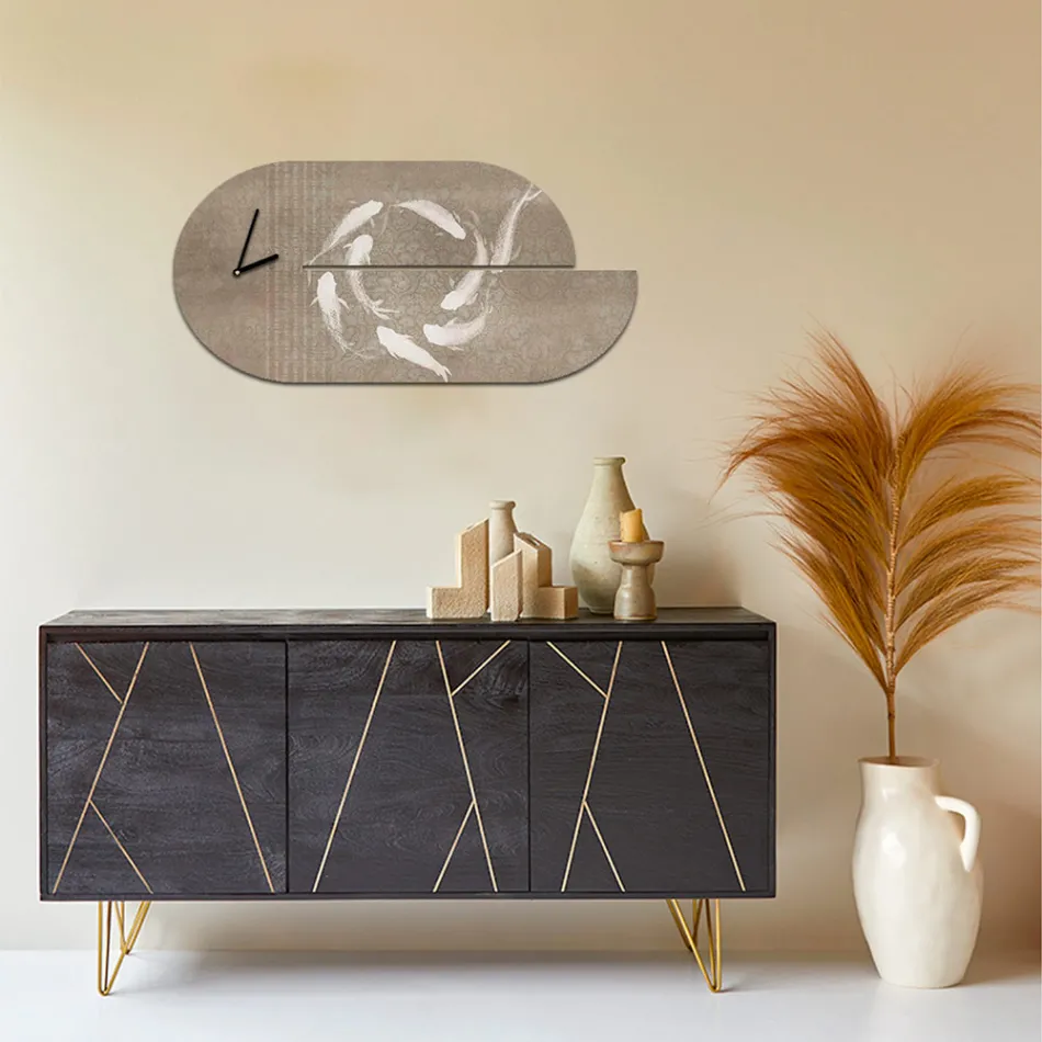 Houten klok met reigerprint Made in Italy - Palau Viadurini