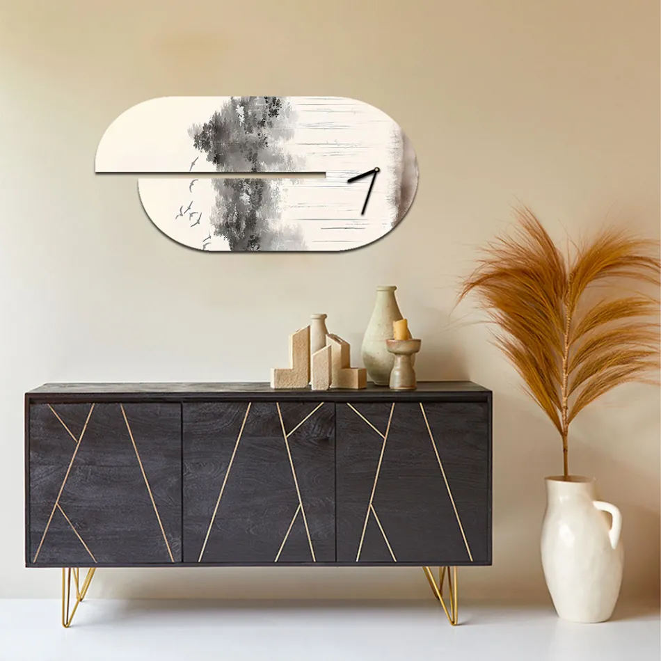 Houten klok met reigerprint Made in Italy - Palau Viadurini