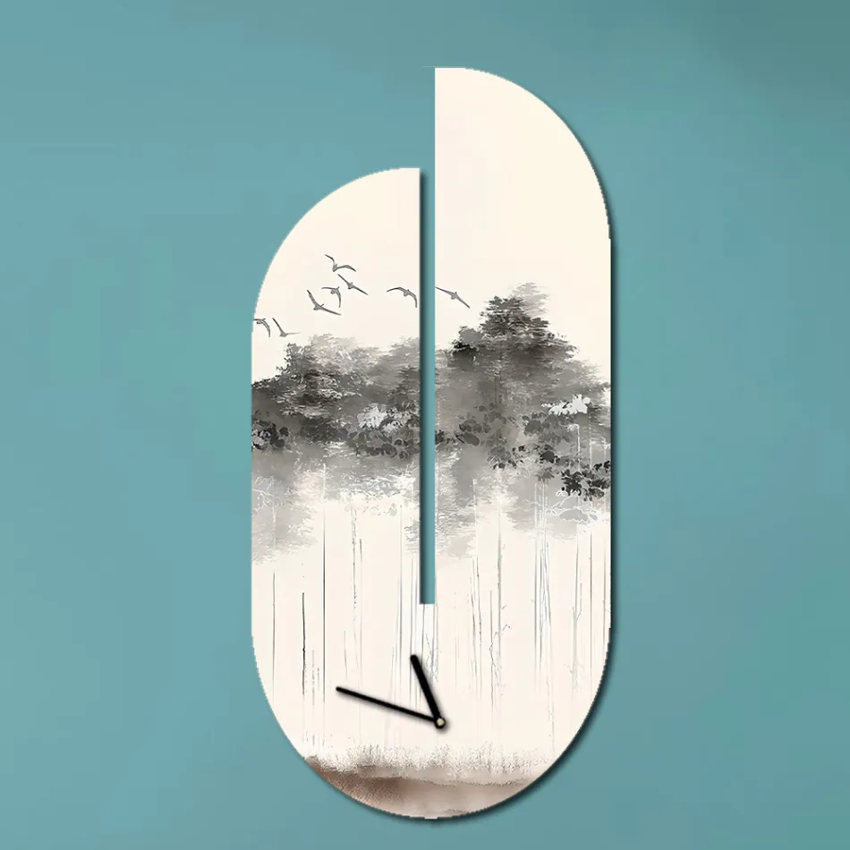 Houten klok met reigerprint Made in Italy - Palau Viadurini