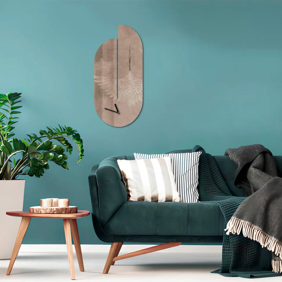 Houten klok met reigerprint Made in Italy - Palau Viadurini