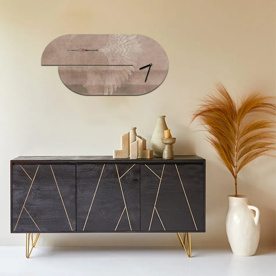 Houten klok met reigerprint Made in Italy - Palau Viadurini