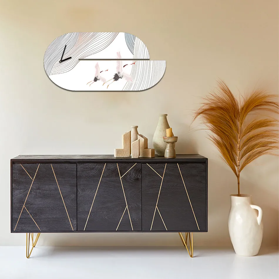 Houten klok met reigerprint Made in Italy - Palau Viadurini