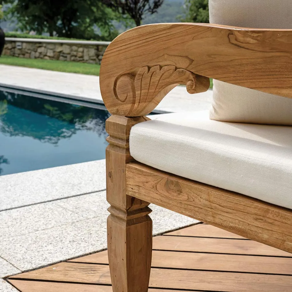 Bank 210x112 cm in gerecycled teakhout met kussens - Mammolo Viadurini