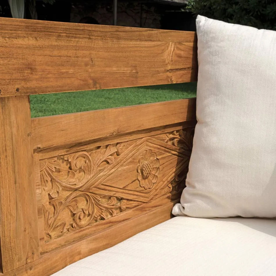 Bank 210x112 cm in gerecycled teakhout met kussens - Mammolo Viadurini