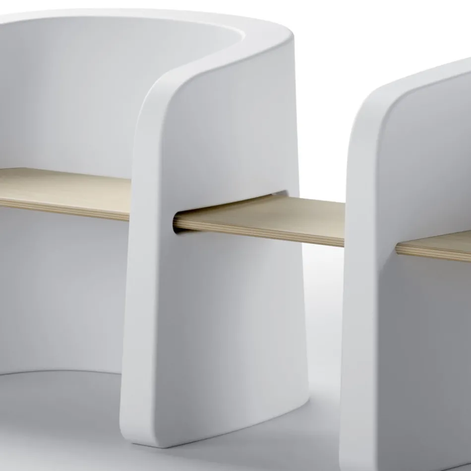 Tuinbank in polyethyleen en berkenhout gemaakt in Italië - Talula Viadurini