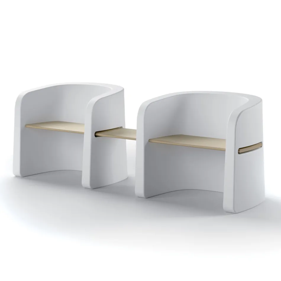 Tuinbank in polyethyleen en berkenhout gemaakt in Italië - Talula Viadurini