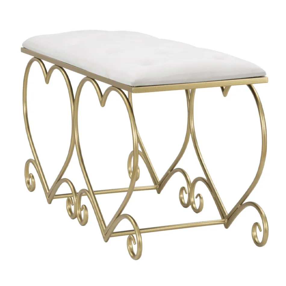 Bank in goud ijzer met zitting gewatteerd en bedekt met stof - Alchimia Viadurini