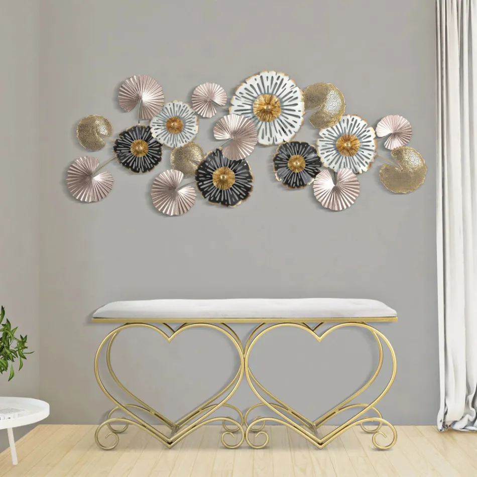 Bank in goud ijzer met zitting gewatteerd en bedekt met stof - Alchimia Viadurini