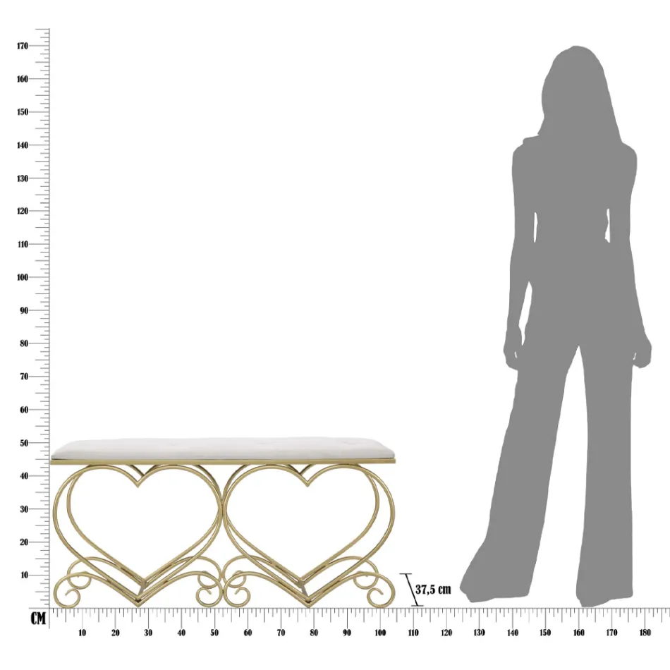 Bank in goud ijzer met zitting gewatteerd en bedekt met stof - Alchimia Viadurini