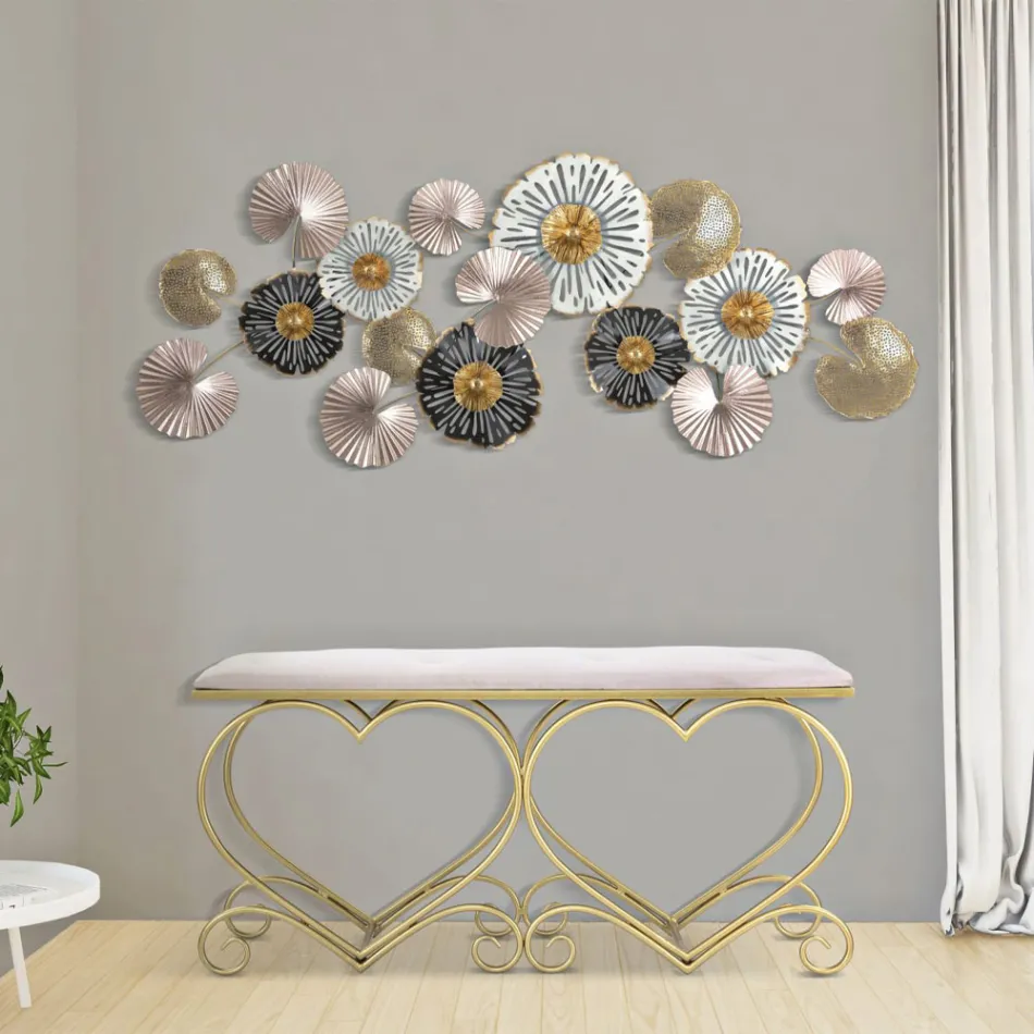 Bank in goud ijzer met zitting gewatteerd en bedekt met stof - Alchimia Viadurini