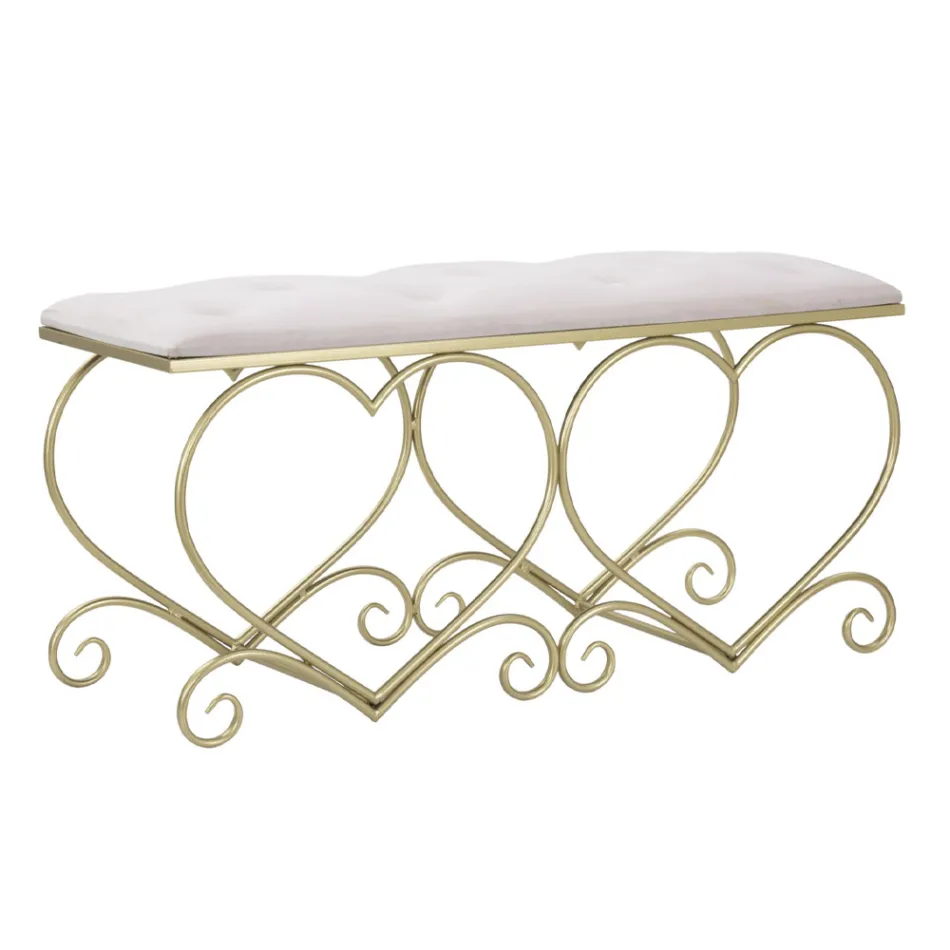 Goud ijzeren bank met gewatteerde zitting bedekt met stof - Alchimia Viadurini