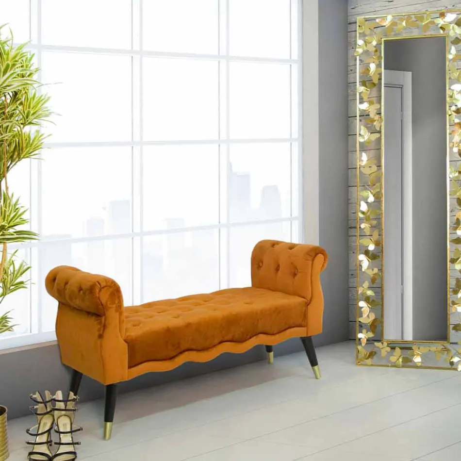 Modern design rechthoekige bank in hout en stof - Theodore Viadurini