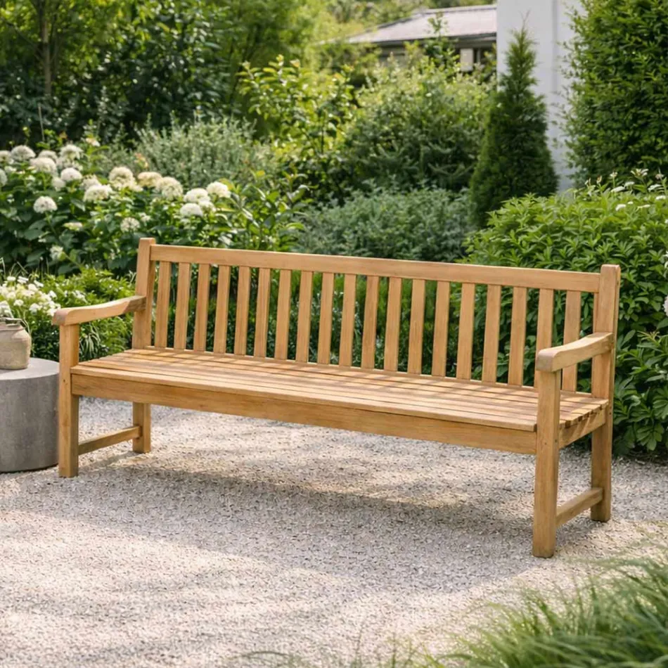 Tuinbank in natuurlijk teakhout in verschillende maten - Yggdrasil Viadurini