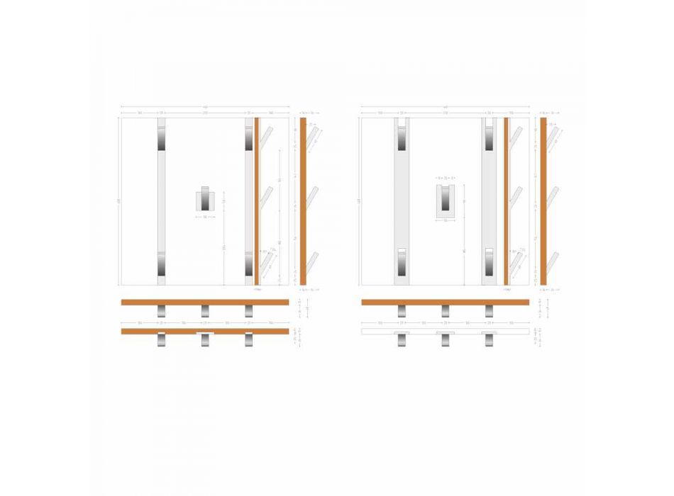 Teakhouten Wandpaneel met 5 Witte Corian Design Hangers - Appiccio Viadurini
