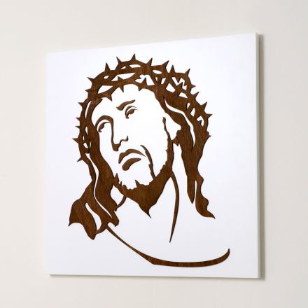 Wit paneel met het gezicht van Christus Made in Italy - Akari Viadurini