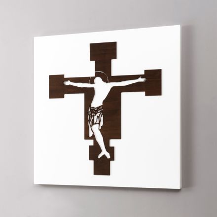 Wit paneel met afbeelding van het kruisbeeld Made in Italy - Airi Viadurini