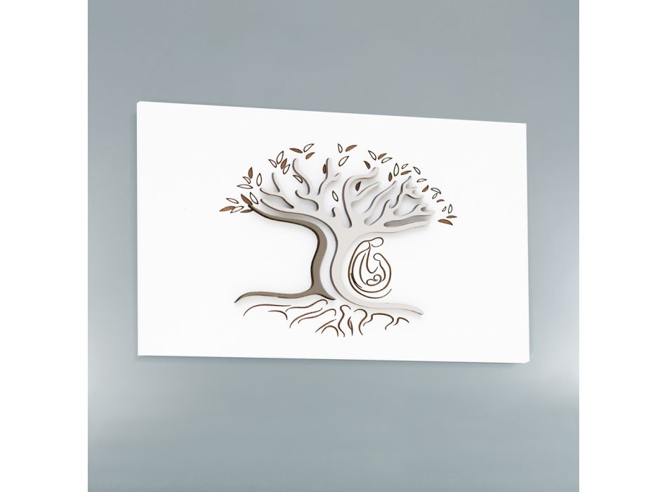 Lasergegraveerd wit paneel met boom en familie Made in Italy - Helga Viadurini