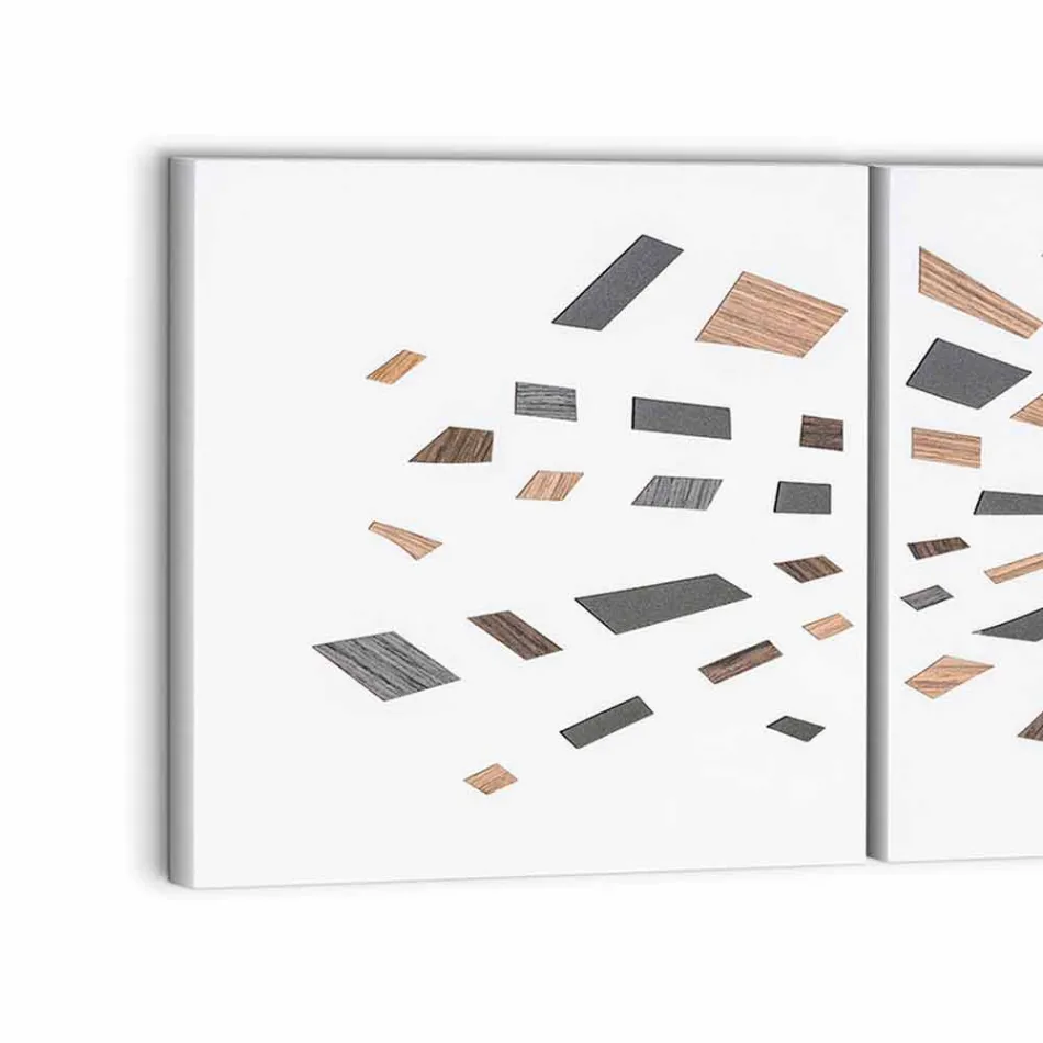 Decoratief wandpaneel van canvas met houten inzetstukken Made in Italy - Beatris Viadurini