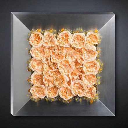 Decoratief wandpaneel in metaal en kunstmatige rozen Made in Italy - Rosetta Viadurini