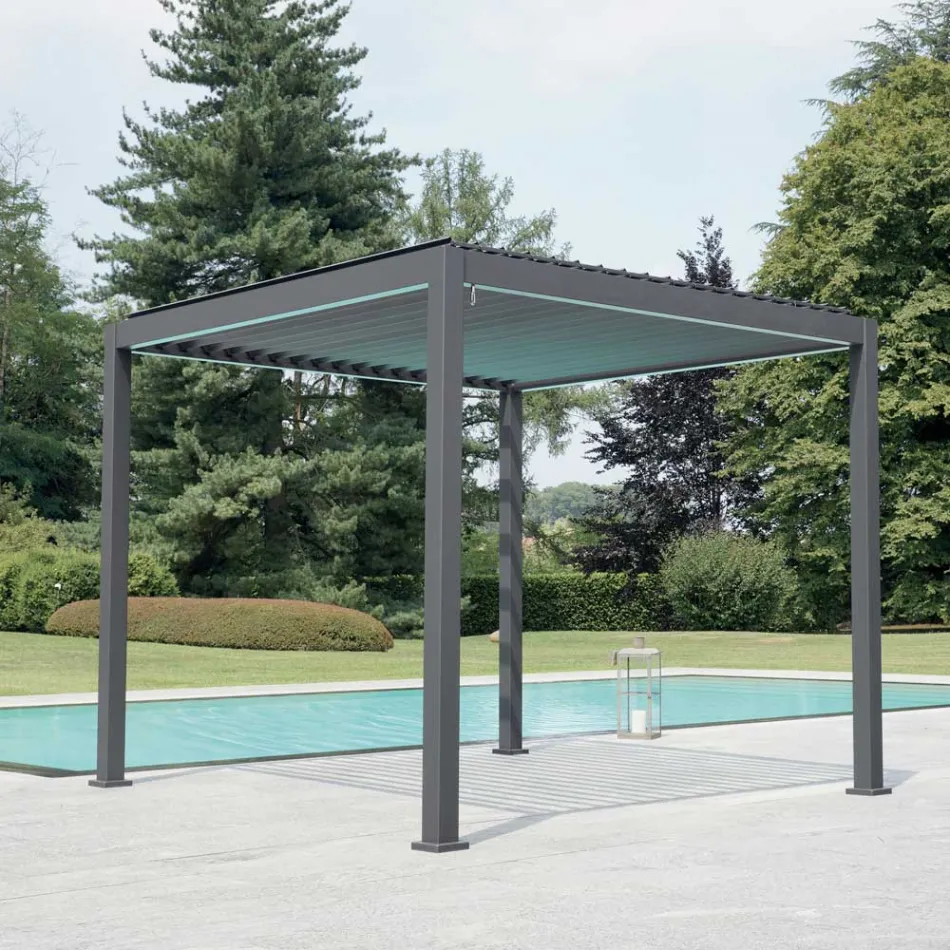 Pegola 3x4 mt in antraciet gelakt aluminium met zwengel - Levante Viadurini