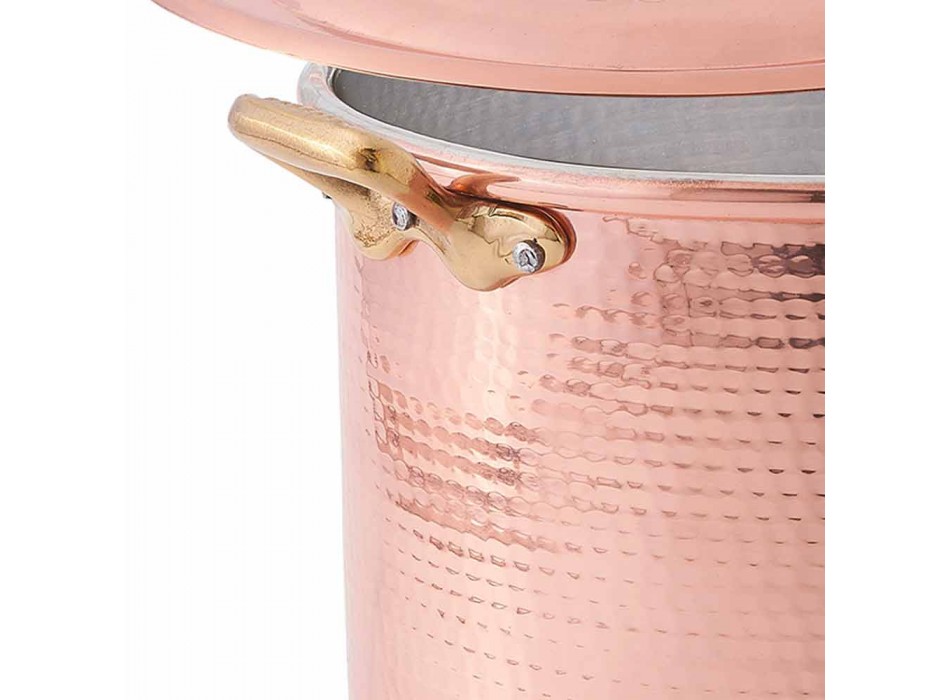 Hoge Pot in Hand Vertind Koper met Handvatten en Deksel 20 cm - Mariarita Viadurini