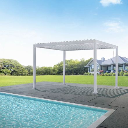Witte aluminium pergola met verstelbaar dak - Vitta Viadurini