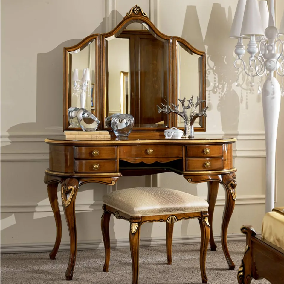 Klassieke houten make-upkam met spiegel Made in Italy - Cambrige Viadurini