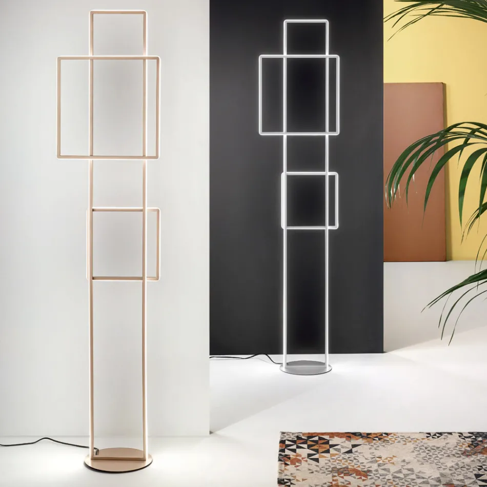 Design LED vloerlamp in goud of zilver gelakt metaal - Formal Viadurini