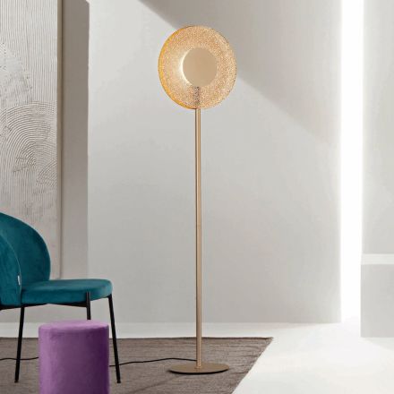 Vloerlamp met LED-licht in geverfd metaal en amberkleurig gruisglas - Albizia Viadurini