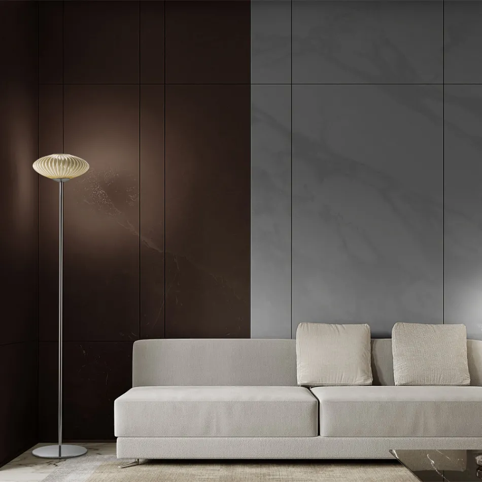 Geribbelde en handgeblazen Venetiaanse glazen vloerlamp - Dafne Viadurini