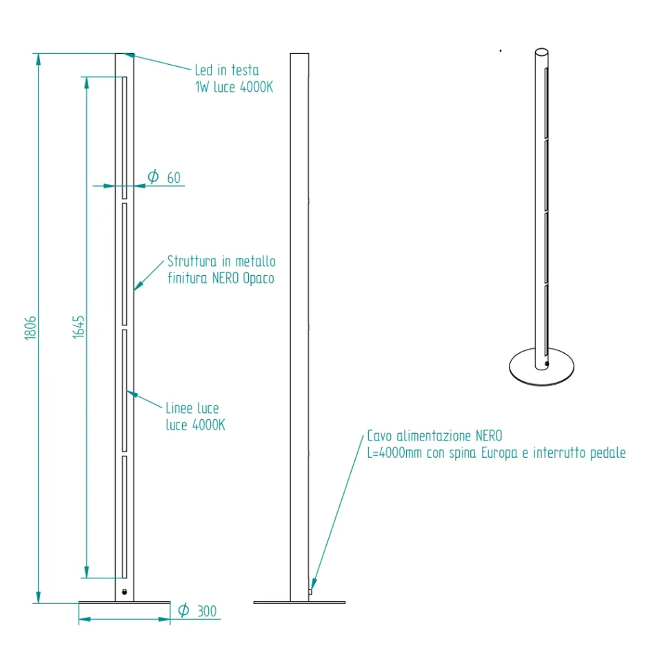 Moderne metalen vloerlamp met dubbele verlichting Made in Italy - Roman Viadurini