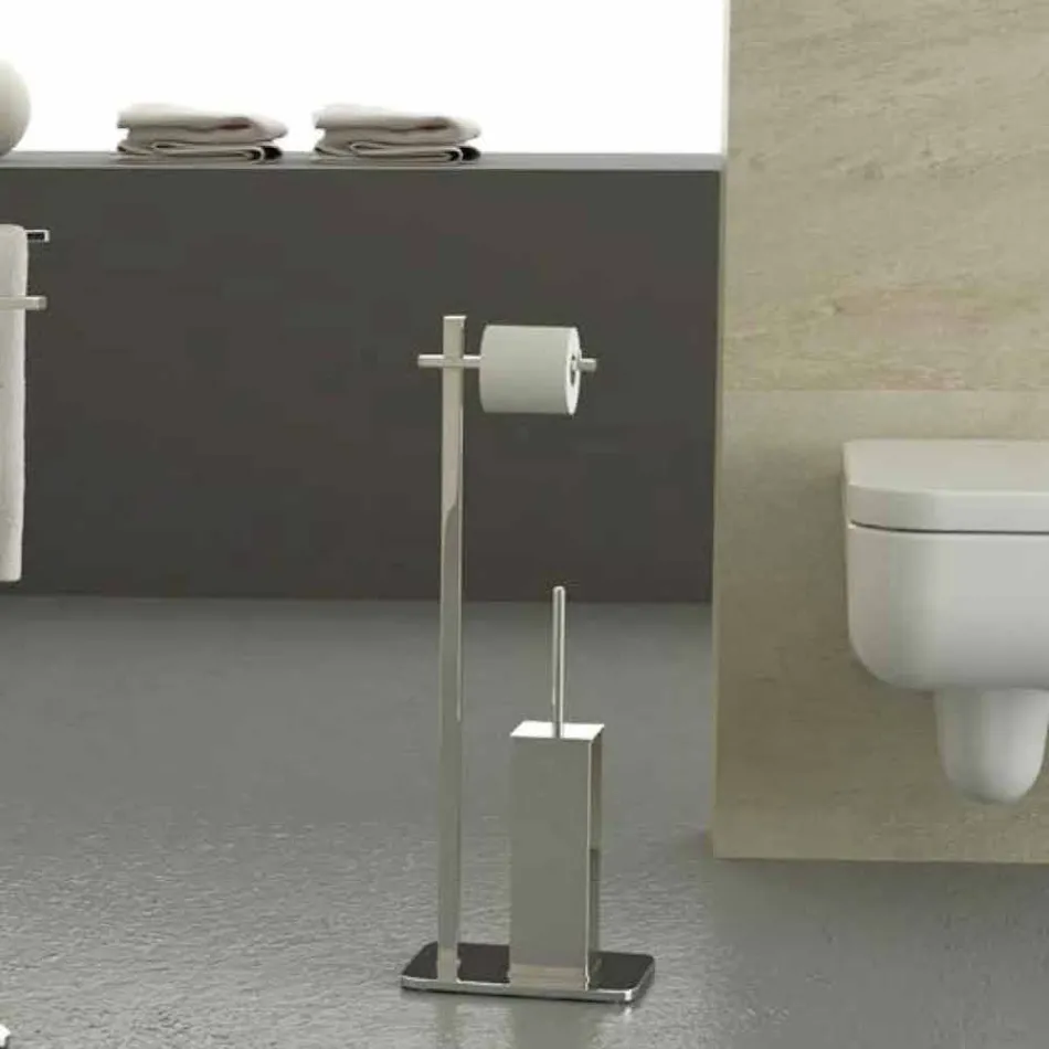 Modern design ijzeren standaard voor toiletborstel en rol Made in Italy - Cali Viadurini