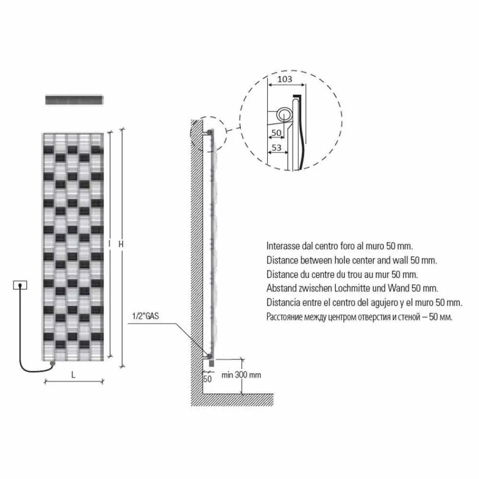 5 Bar Design Stalen Elektrische Stralingsplaat tot 1000 Watt - Rivier Viadurini