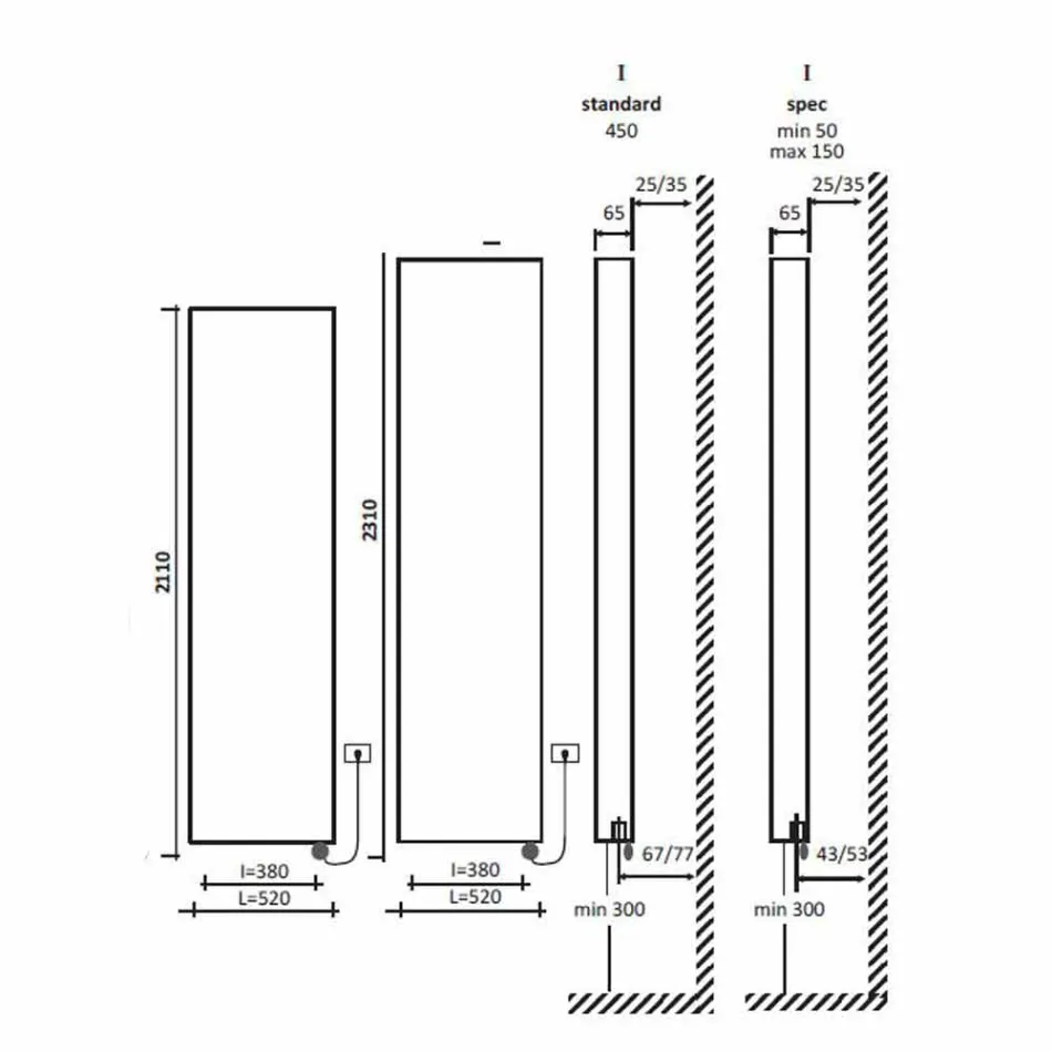 Elektrische stralingsplaat Moderne wandradiator tot 1000 W - Gebogen Viadurini