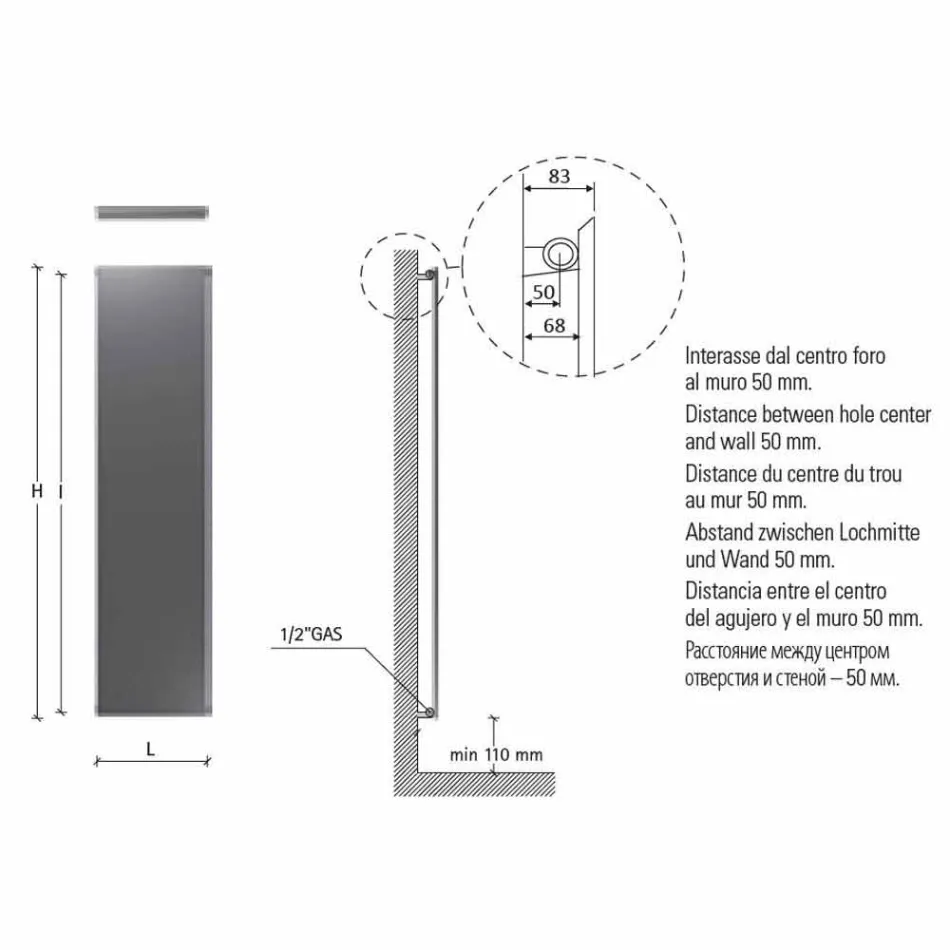 Wandgemonteerde hydraulische stralingsplaat in staal met decoratie 839 Watt - Kelvin Viadurini