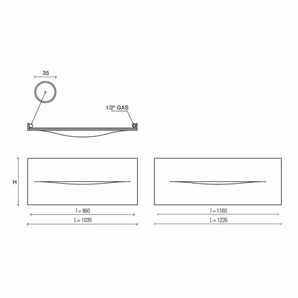 Horizontale ontwerp hydraulische stralingsplaat in staal tot 820 W - gesneden Viadurini