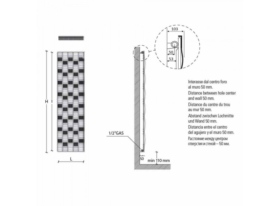 Verticale Design 5 Bar Stalen Stralingsplaat tot 1003 Watt - Rivier Viadurini