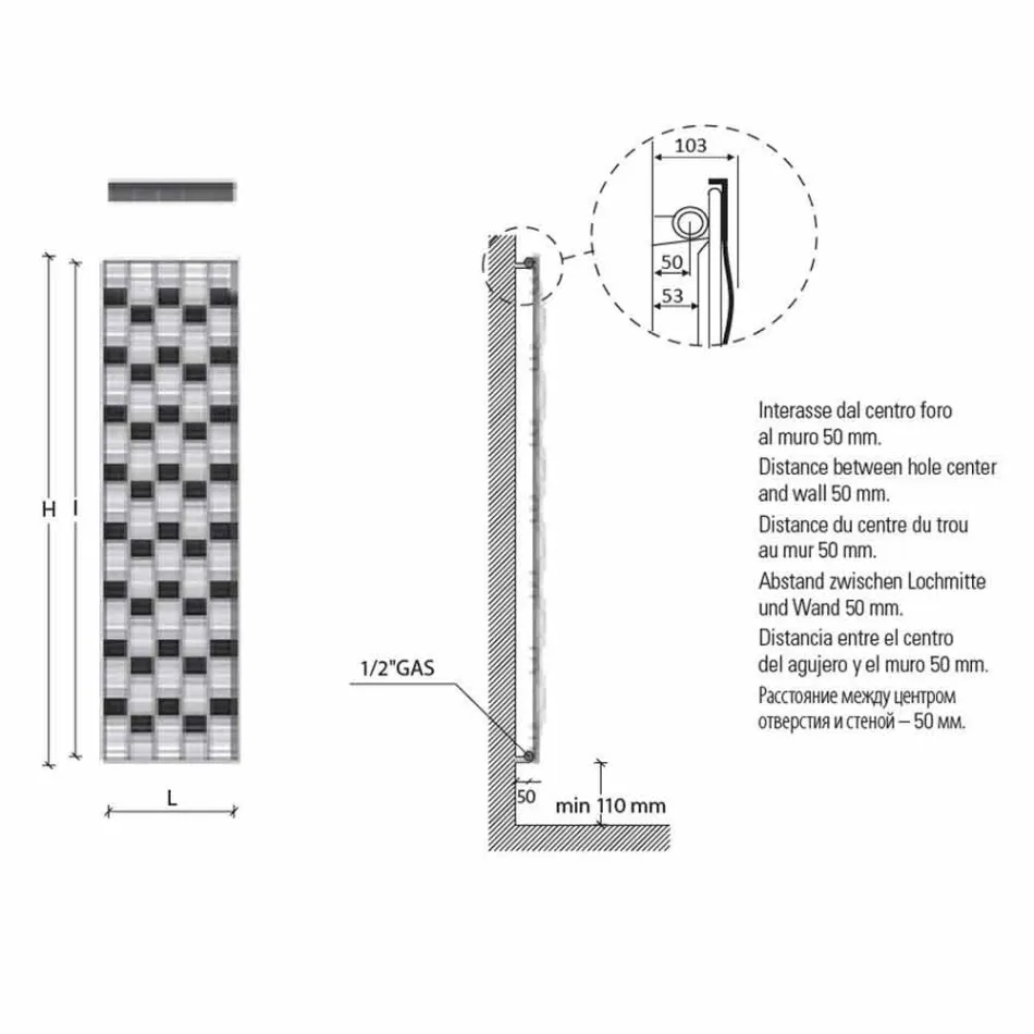 Verticale Design 5 Bar Stalen Stralingsplaat tot 1003 Watt - Rivier Viadurini