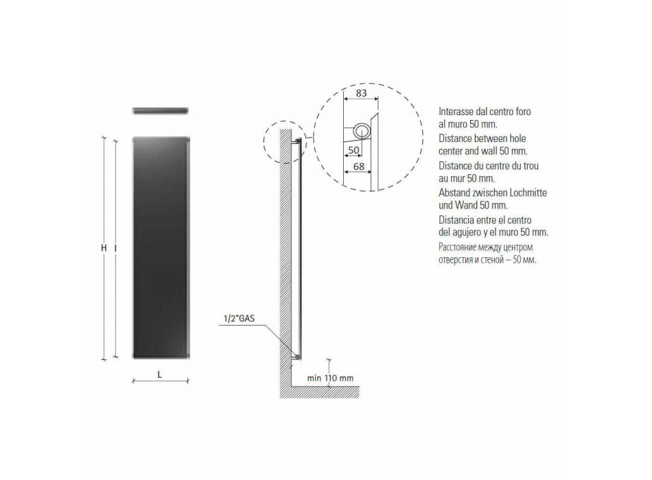 Verticale stralingsplaat in roestvrij staal Reflex modern ontwerp met 510 W - ijs Viadurini