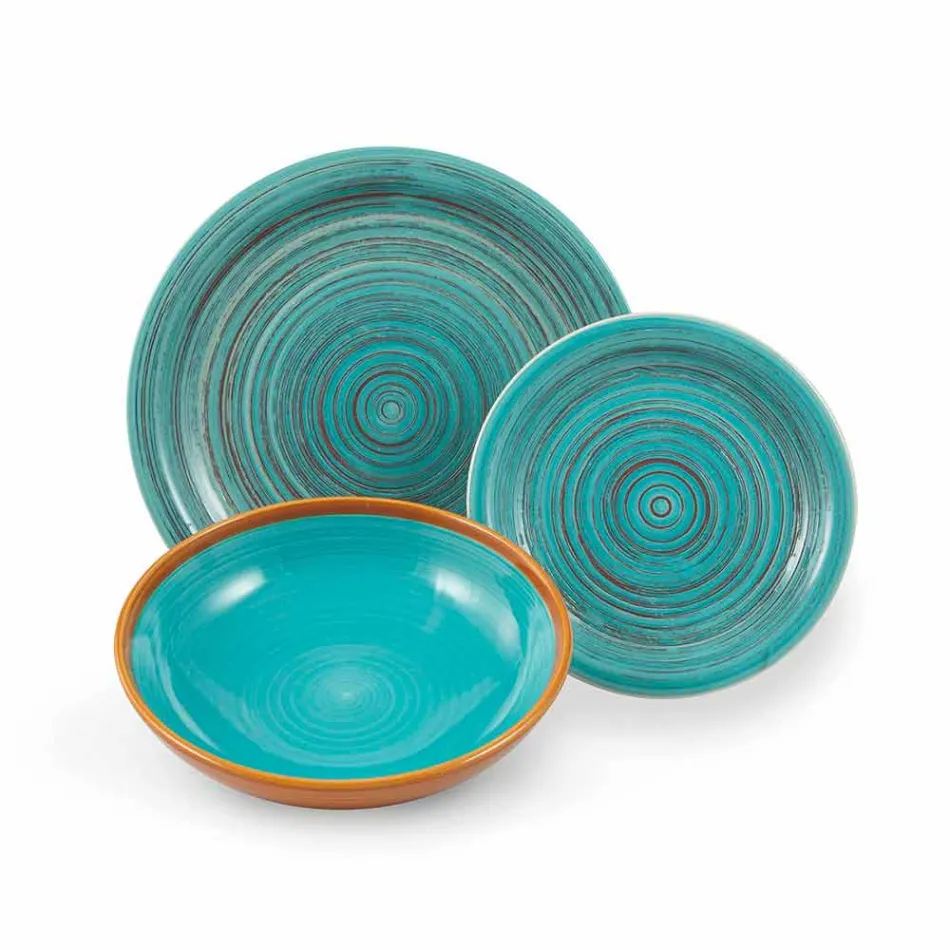 Gekleurde en moderne borden 18 stuks in steengoed Compleet servies - Egadi Viadurini