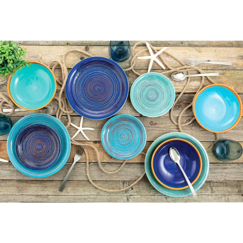 Gekleurde en moderne borden 18 stuks in steengoed Compleet servies - Egadi Viadurini
