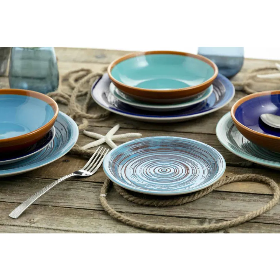 Gekleurde en moderne borden 18 stuks in steengoed Compleet servies - Egadi Viadurini