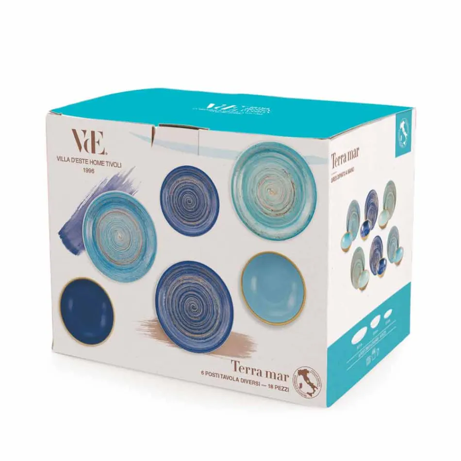 Gekleurde en moderne borden 18 stuks in steengoed Compleet servies - Egadi Viadurini
