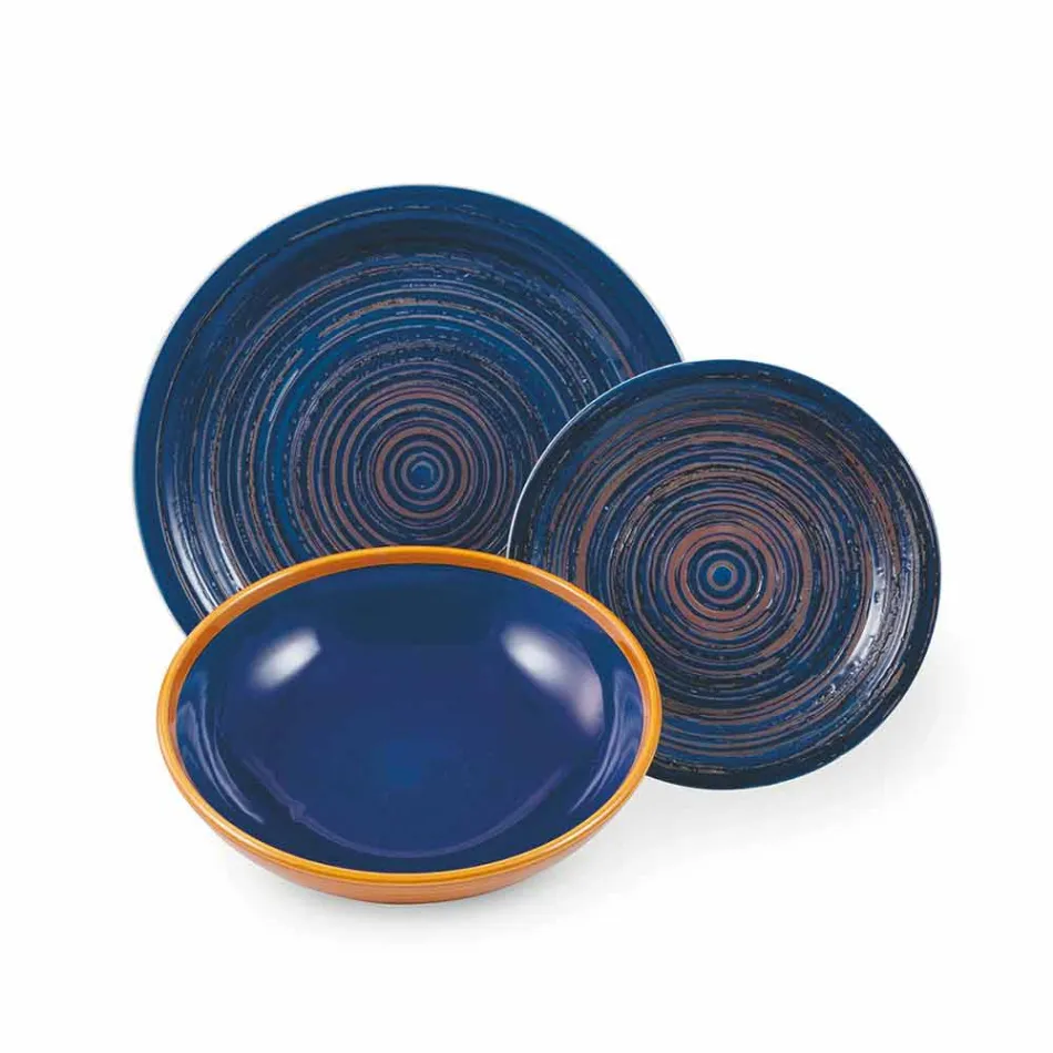 Gekleurde en moderne borden 18 stuks in steengoed Compleet servies - Egadi Viadurini