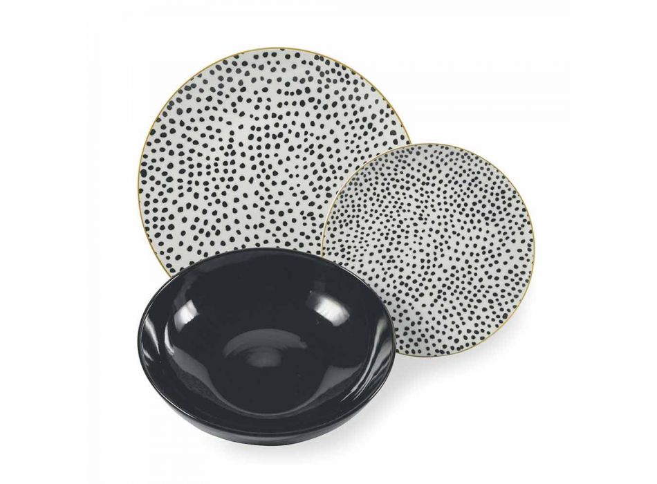 Borden van porselein en zwart steengoed, compleet servies aan tafel 18-delig - Tribu Viadurini