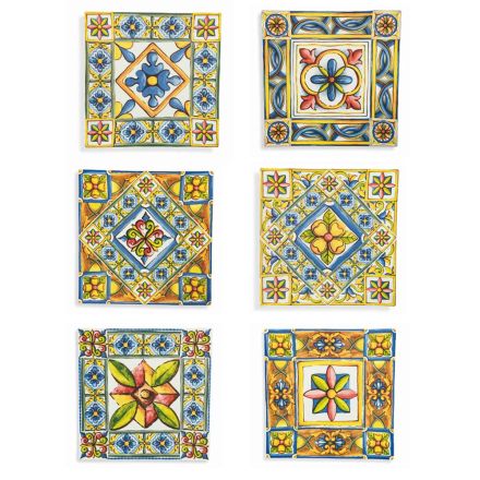 Vierkante Borden Onderborden in Gekleurde Porseleinen Decoraties 6 Stuks - Summer Viadurini