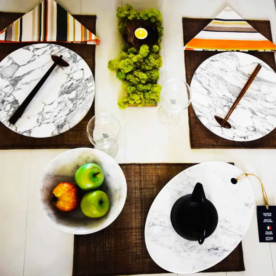 Ronde serveerschaal van wit Carrara-marmer Made in Italy - Kamil Viadurini