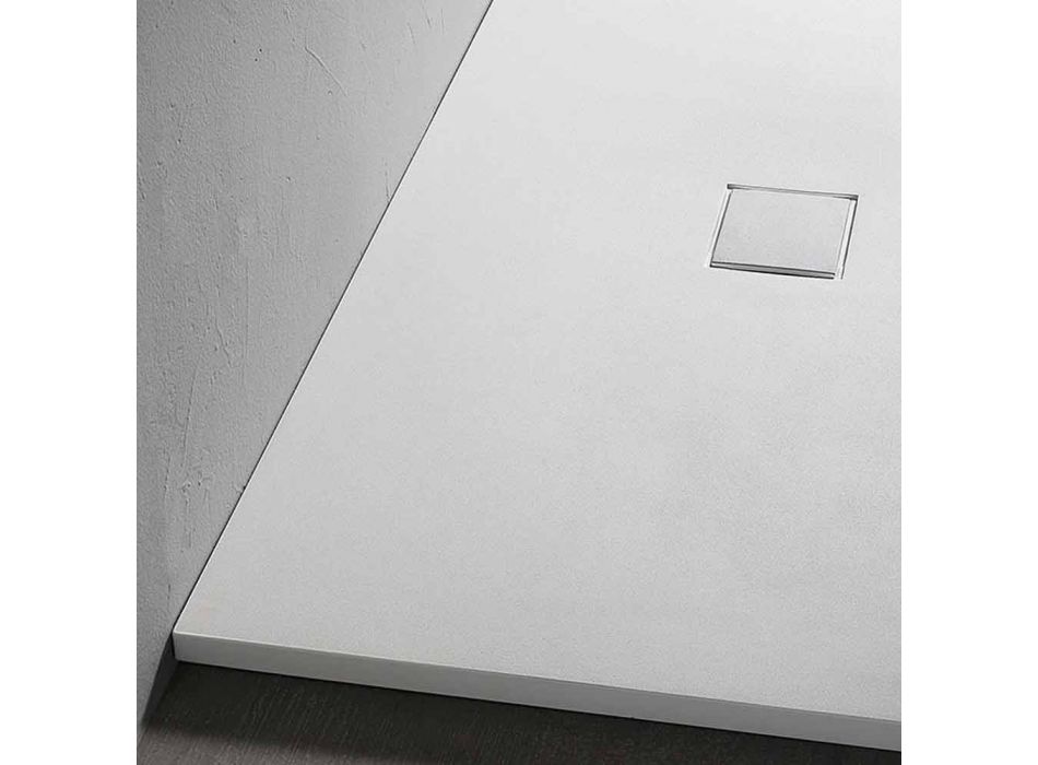Douchebak 160x80 cm in witte hars met afvoer en deksel - Estimo Viadurini